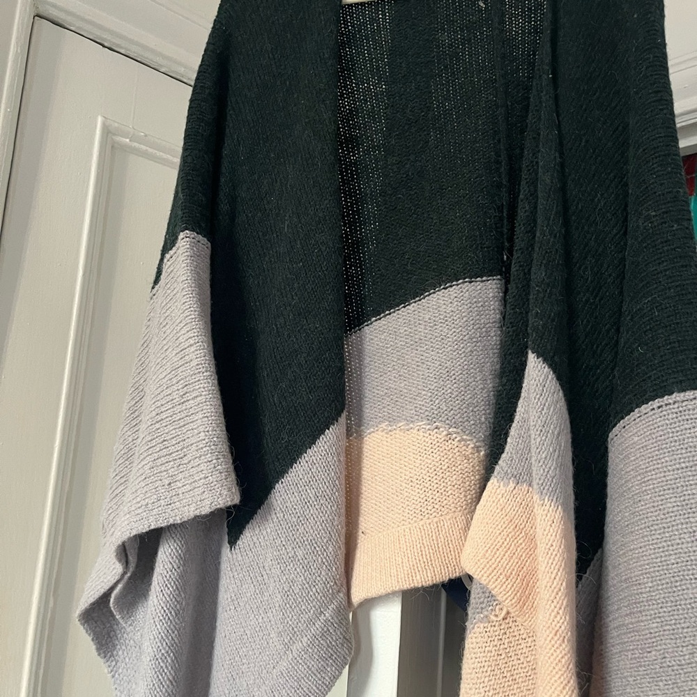Elk Wool Blend Colorblock Poncho Sweater